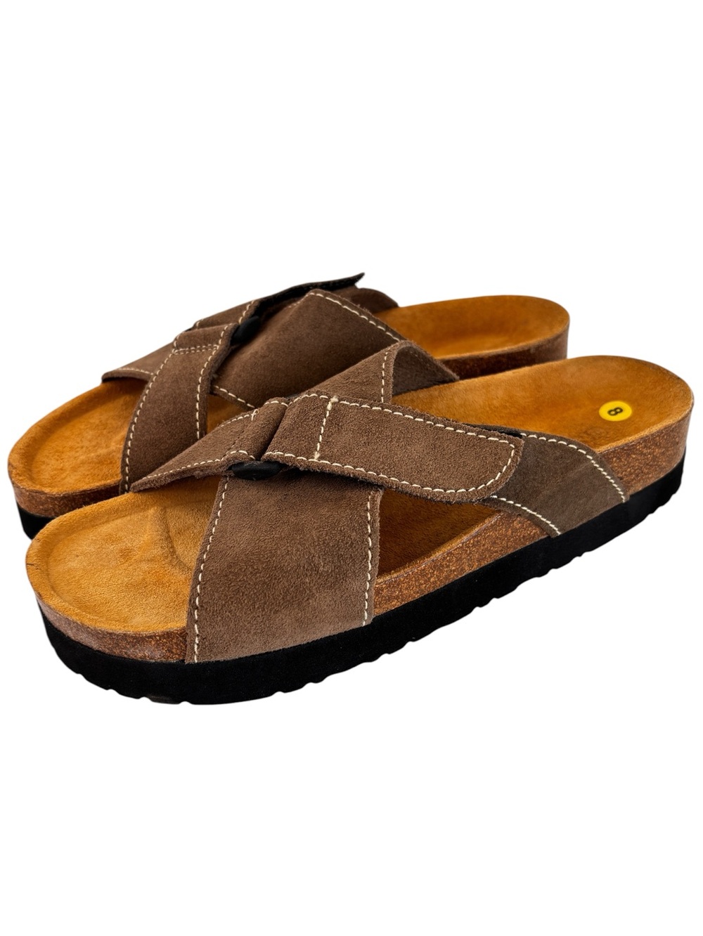 Eastland Kelley Crisscross Sandals Womens Sz 8 Brown Leather Slide Cork Footbed